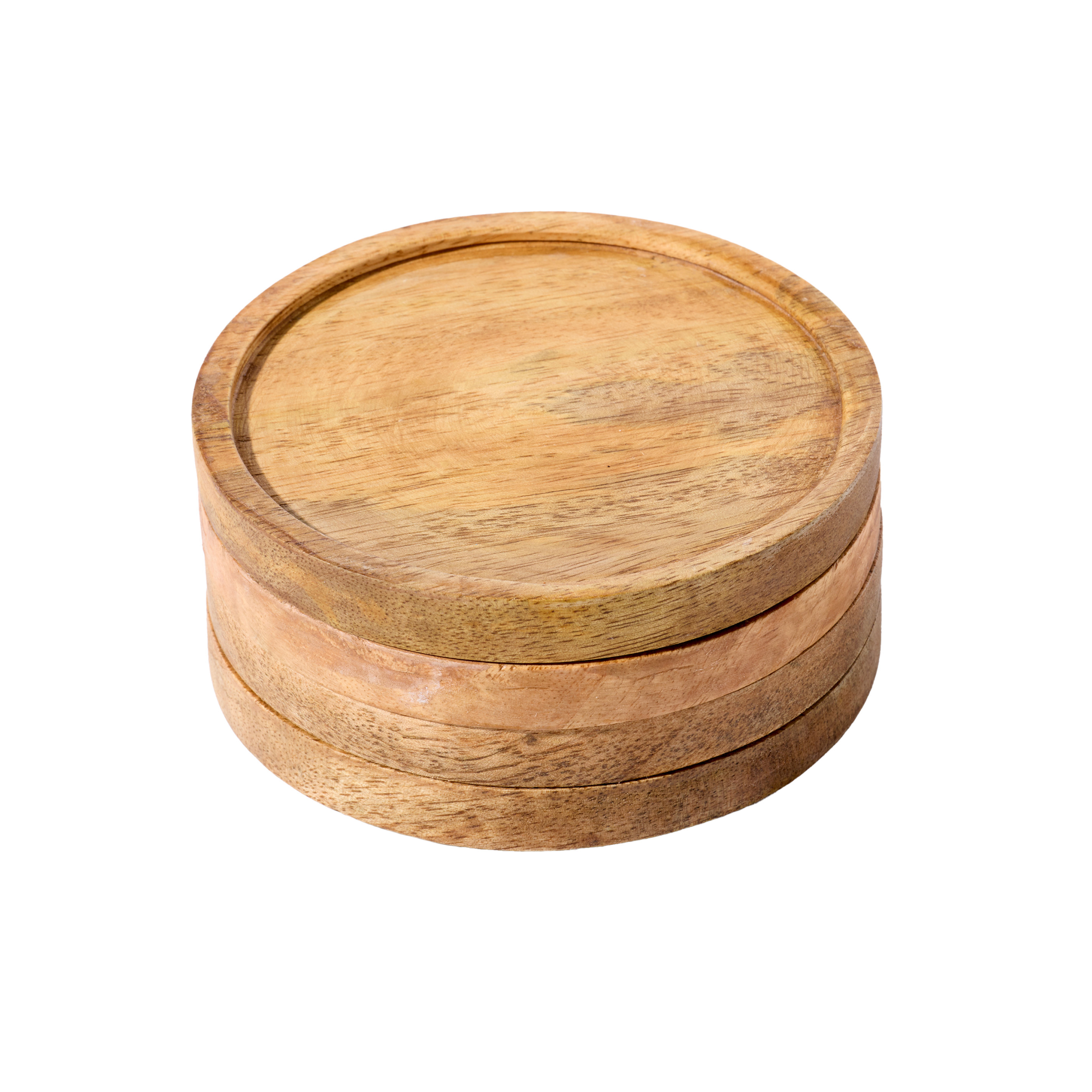 Kamenstein 4 Piece Round Acacia Coaster Set with Recessed Center