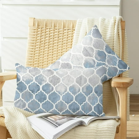 

Throw Pillow Covers Pack of 2 Cozy Colorful Geometric Trellis Chain Accents Manual Hand Painted Decorative Cushion Cases for Couch Bed Sofa Farmhouse 16x16es Main Grey Smoke Blue