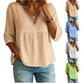 thumbnail image 4 of Women's Fashion Casual Three-Quarter Sleeve Lace V-Neck Pullover Shirt, Elegant Blouse, Spring Summer Top for Women,White,XL, 4 of 5
