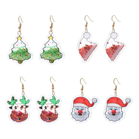 4 Pairs Christmas Acrylic Hook Hoop Earrings Set for Women Christmas Tree Santa Claus Xmas Hat Deer Elk Drop Dangle Huggie Earring Hoops