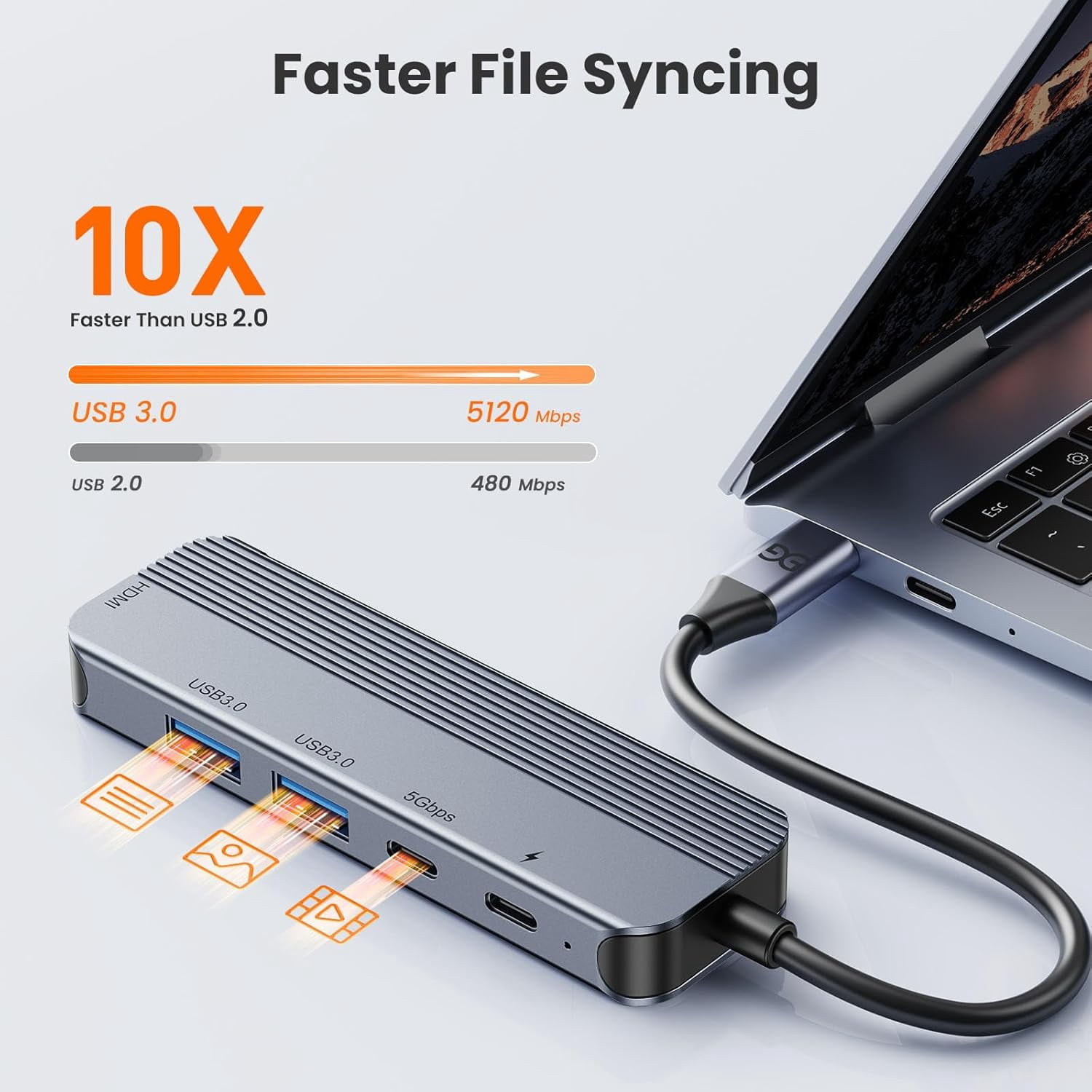 GUSGU USB C Hub with 4K HDMI (5-in-1 Gray), 2*USB 3.0, 5Gbps Type C Port, PD Charging