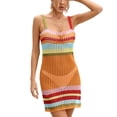 thumbnail image 3 of Vestido calado de punto sin mangas, vestido de Bikini de playa de moda sin espalda con retazos de rayas coloridas para verano, 3 of 8