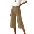 thumbnail image 4 of Cagogo Women's High Waisted Wide Leg Capri Pants with Pockets Casual Solid Loose Cropped Palazzo Trousers Summer Beach Work Lounge, Khaki XL, 4 of 7