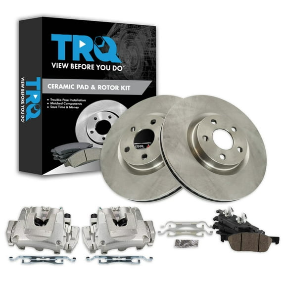 TRQ Front Brake Calipers Ceramic Pads & Rotors Fits 2015-2018 Ford Edge