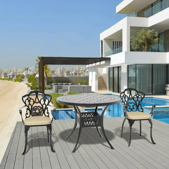 Patio Furniture Sets (Cushions In Random Colors)3-Piece Set Of Cast Aluminum Patio Furniture With Cushions,Outdoor Patio Furniture Sets