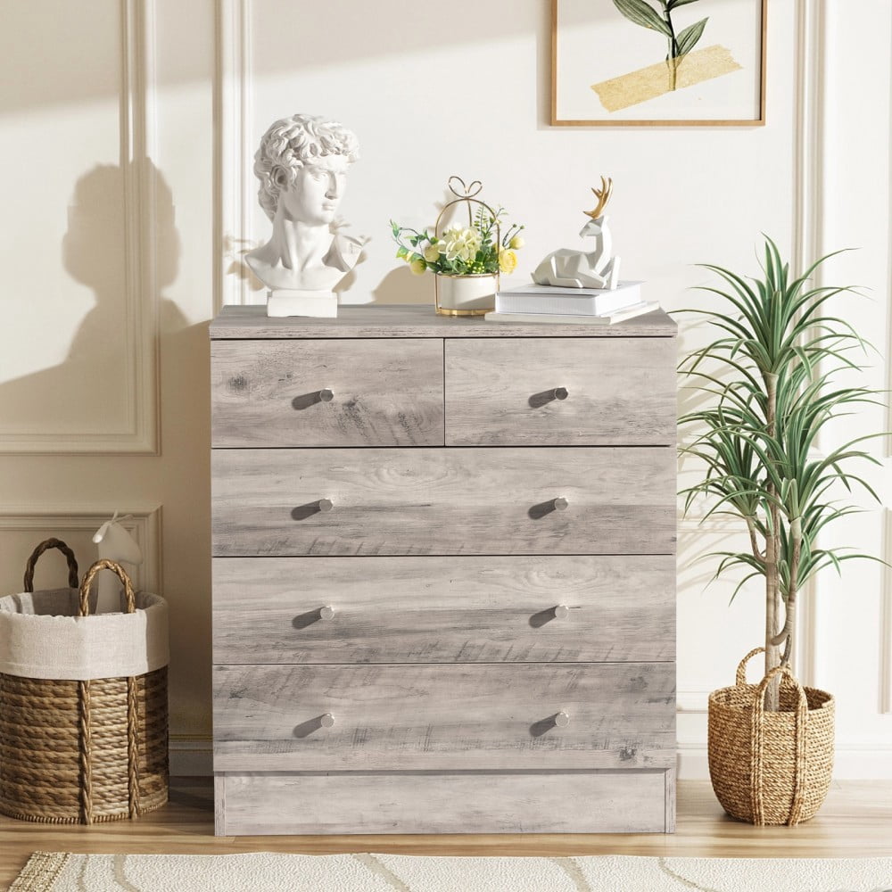 IVV 5 Drawer Dresser for Bedroom, Farmhouse Chest of Drawers, Bedroom Furniture, Clothes Storage and Organizer, 25.98"L x 12.99"W x 28.74"H, Gray