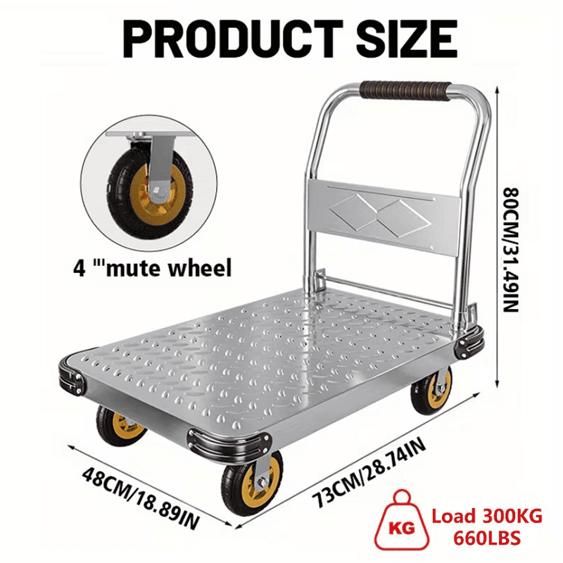 Heavy-Duty Foldable Hand Truck - 660 lbs Capacity, Swivel Wheels, Space-Saving Handle
