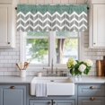 thumbnail image 2 of Vintage Herringbone Pattern Window Valance Curtain Turquoise Grey Rod Pocket Short Curtain for Living Room, Bedroom & Kitchen Window Decor 42x18in, 2 of 8