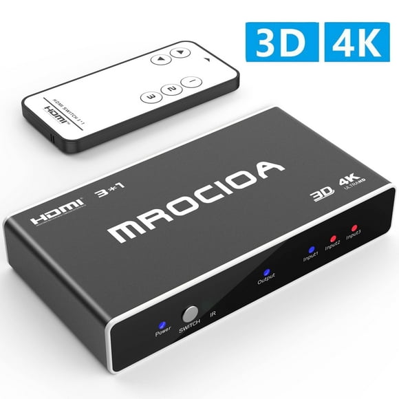 4k Hdmi Swith Hdmi Splitter, Mrocioa 3 en 1 Caja de Interruptor Hdmi con Control Remoto