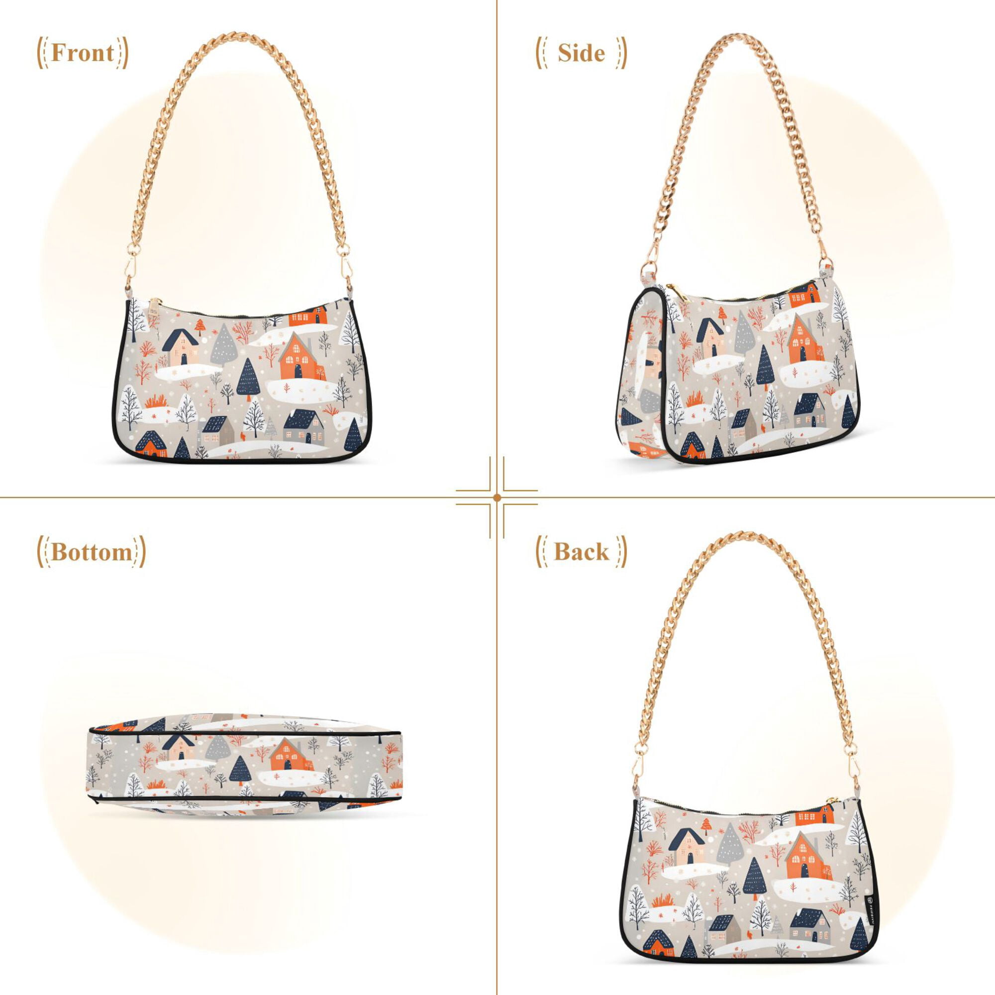FORMRS Womens Shoulder Bag with Chain Strap Clutch Purse Cute Tote Handbag, Cartoon Gray Houses