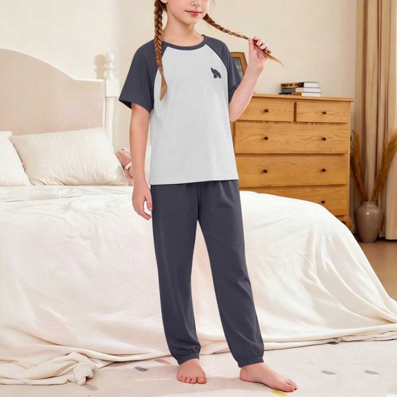 Amidoa Girls 2 Piece Outfits Summer Clothes Short Sleeve Cute T-Shirt and Casual Shorts Kids Clothing Sets Gray Size 14