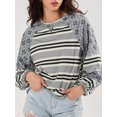 thumbnail image 3 of SUNSIOM Chandails Amples pour Femmes à Rayures Contrastées Imprimé Floral Manches Longues Pulls Décontractés Printemps Automne, 3 of 6
