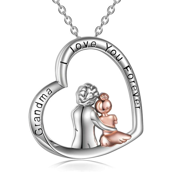 Grandma Necklace for Women Sterling Silver Grandma Granddaughter Love Heart Pendant Necklace Mothers Valentines Birthday Jewelry Gifts for Women