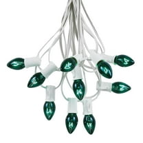 Novelty Lights 25 Feet C7 Green Christmas String Light Set, Vintage Holiday Hanging Light Set, White Wire