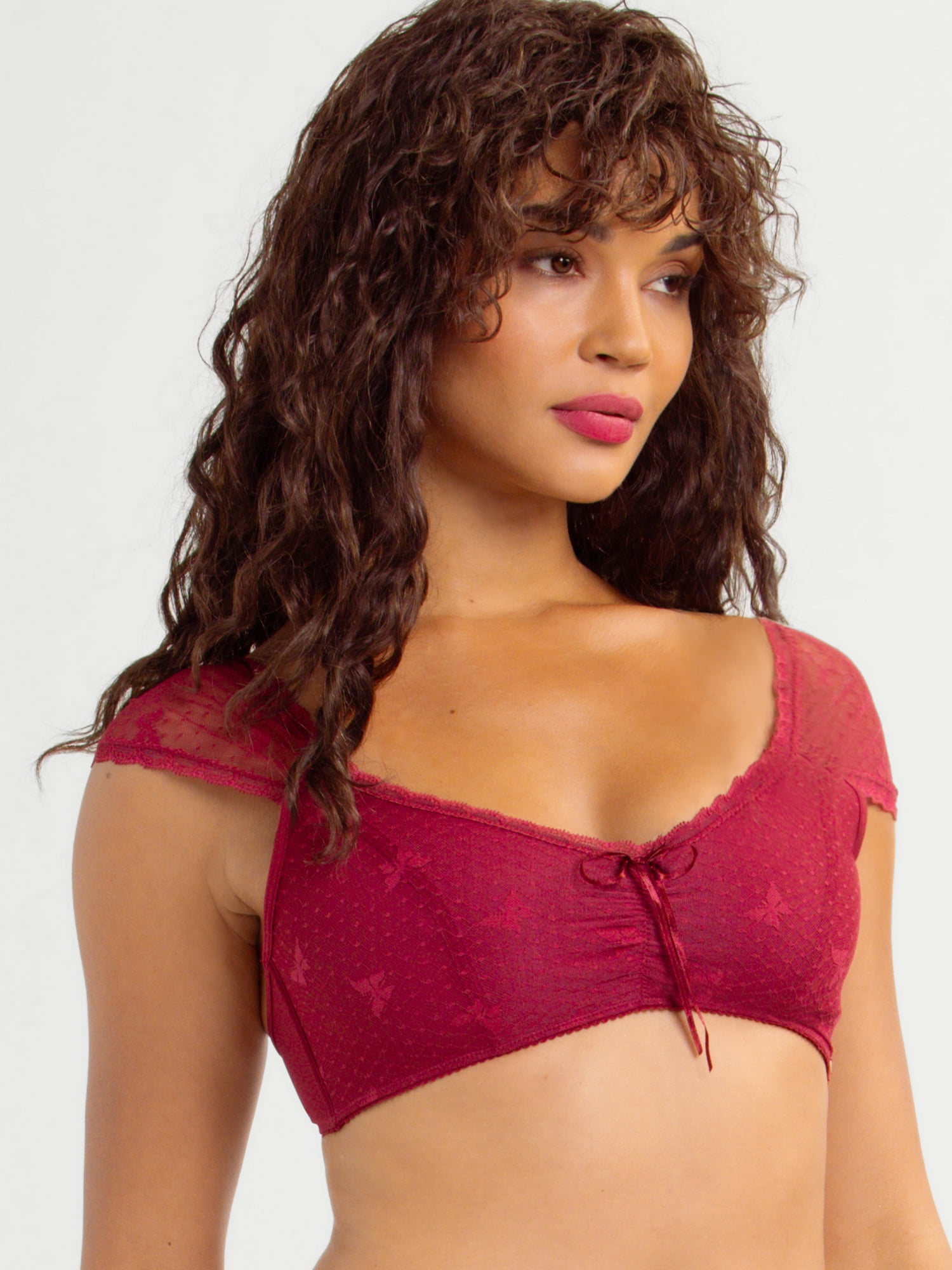 Jessica Simpson Women's Sheer Mesh Lace Cap Sleeve Bralette, Size S-XXXL
