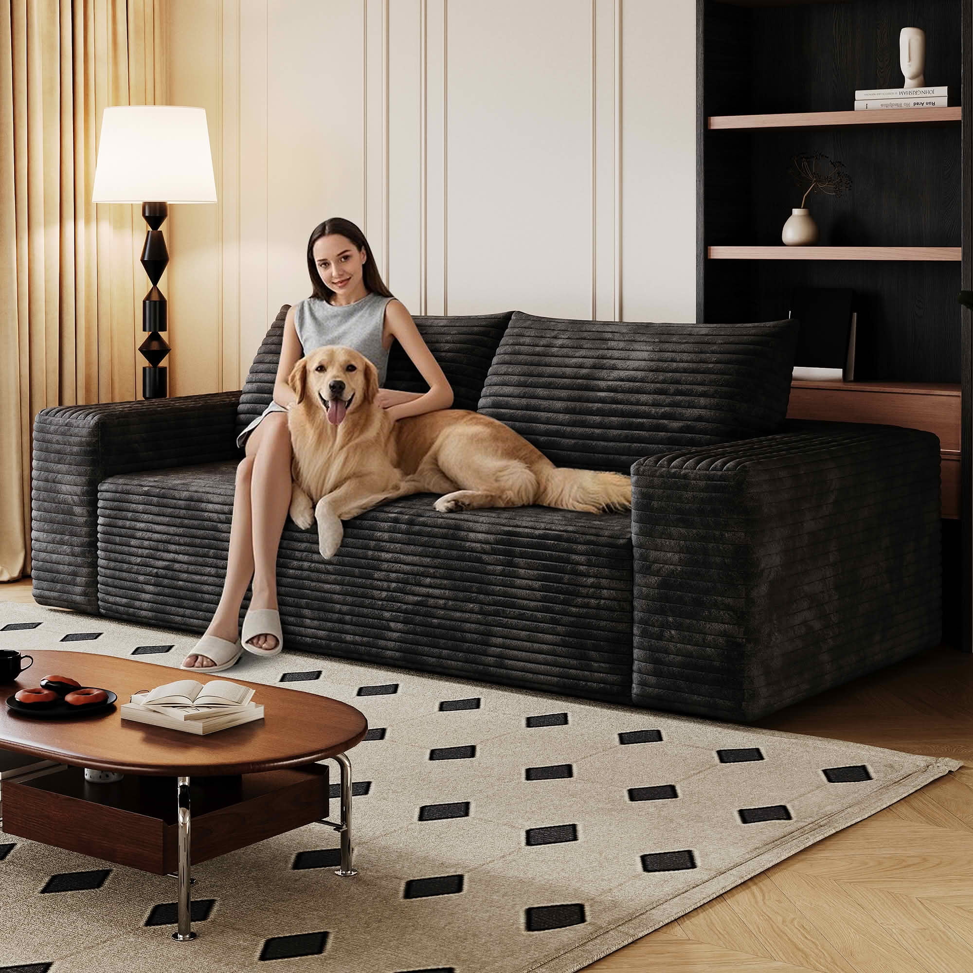 MAYEERTY 71" 3-Seater Corduroy Sofa, Deep Seat Comfy Three Seater Couch, No Assembly Leisure Sofa for Living Room Bedroom Apartment Conference Room