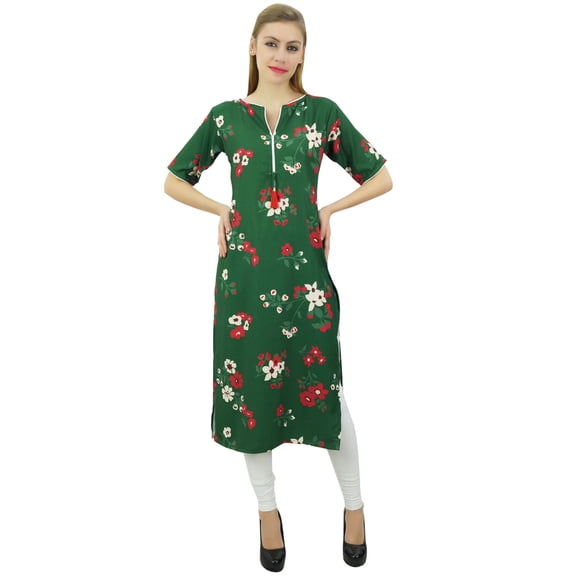 Bimba Women's Floral Printed Green Kurta Classic Chic Designer Tunic Casual-24