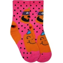 Halloween Little Girls Masked Pumpkin Crew Socks (6-8.5)