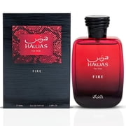 Hawas Ice for Him & Hawas Fire Eau de Parfum Sprays 100ml (3.4 oz) by Rasasi (Fire & Ice Bundle)