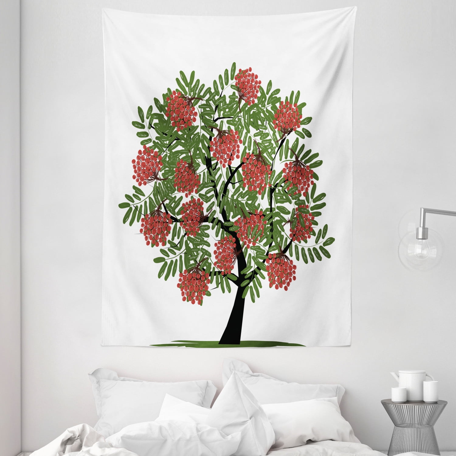 Rowan Tapestry, Rowan Tree Full of Fruits Fresh Organic Ecology Themed