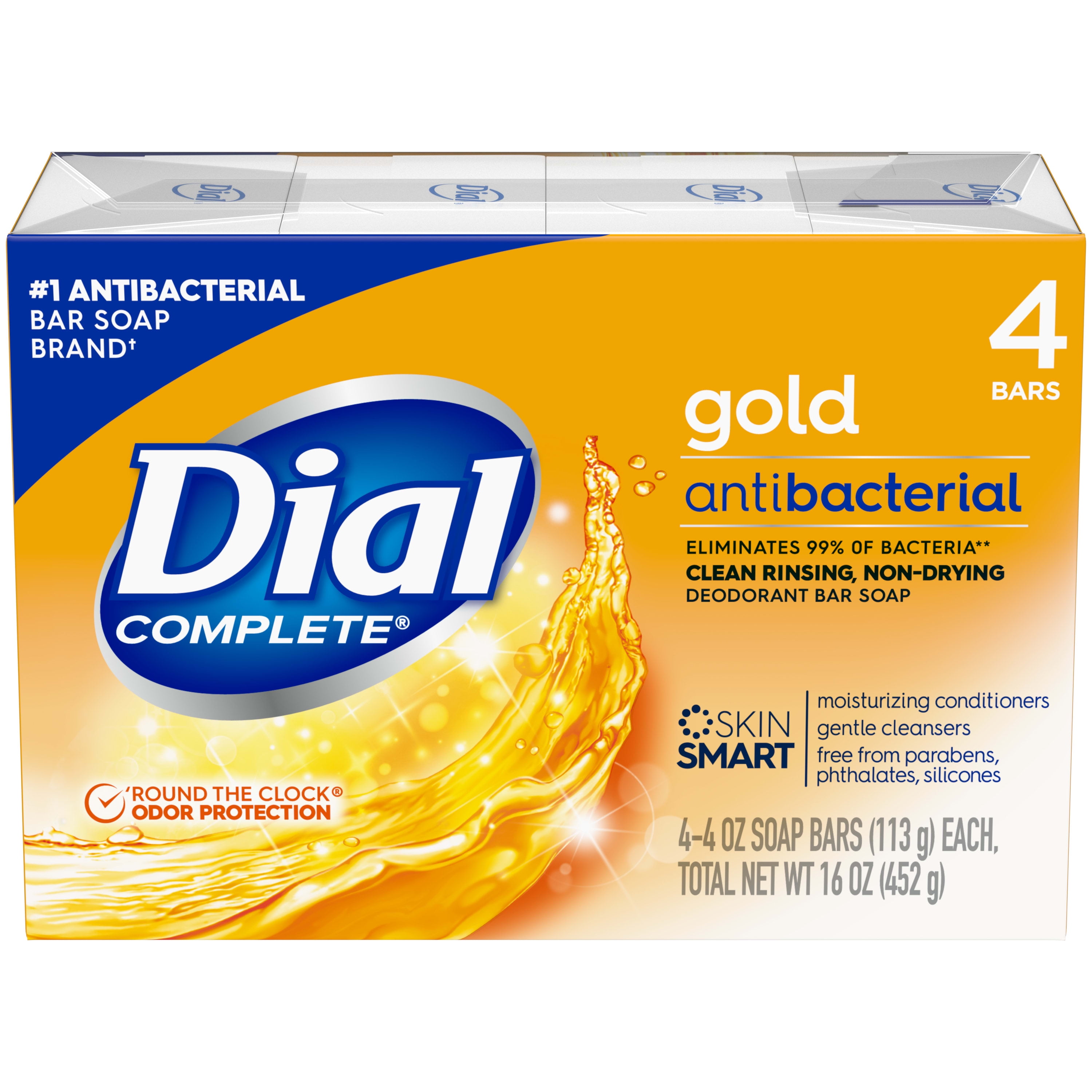 Dial Antibacterial Bar Soap, Gold, 4 oz, 4 Bars