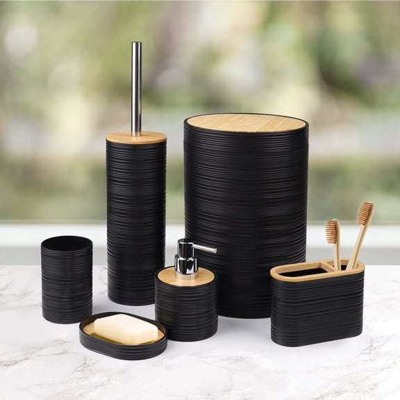 CERBIOR 4PC Bathroom Accessories Set, Black Marble Ensemble with Soap Dispenser, Toothbrush Holder, Toothbrush Cup, Soap Dish