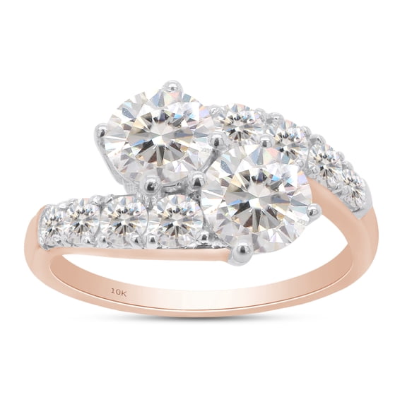 2 Carat Center 6MM Round Cut Lab Created Moissanite Diamond Two Stone Bypass Engagement Ring In 10K Solid Rose Gold Jewelry For Women (G-H Color, VVS1 Clarity, 2 Cttw)-4