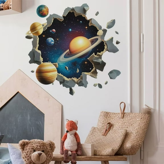 3D Broken Cosmic Galaxy Wall Decals, Magic Milky Way Outer Space Planet Wall Stickers, Creative Stars and Solar System Wallpaper for Kids Boys Floor Ceiling Living Room Bedroom Home Decor