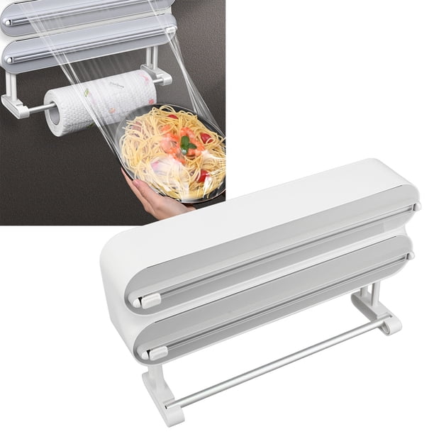 Dispensador de Envolta de PlásTico de Aluminio, 3 EN 1 Papel magnético Supilado Envoltura Organizador de cortador Espacio para espacio para Papel de Papel de Aluminio