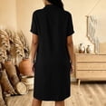 thumbnail image 6 of Ayolanni Women Summer Dresses Fitted Waist Solid Short Sleeve V-Neck Midi Shirt Dress Cotton Linen Flowy Button Up Casual Work Sundress with Pockets Black XL, 6 of 6