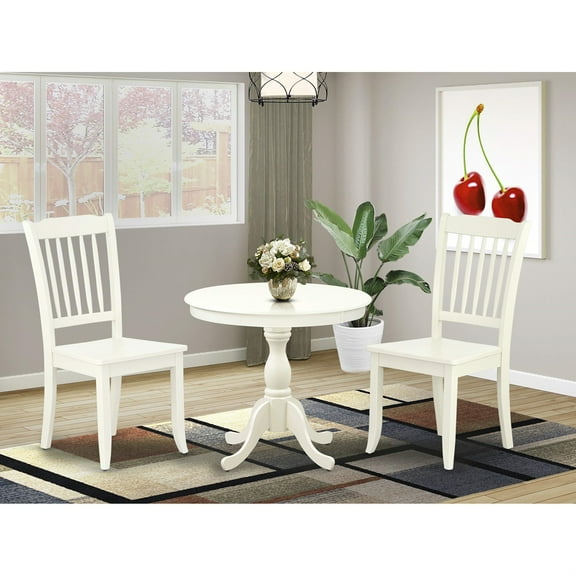 East West Furniture AMDA3-LWH-W 3 Piece Dining Room Set - 1 Dining Table and 2 Linen White Mid Century Chair - Linen White Finish