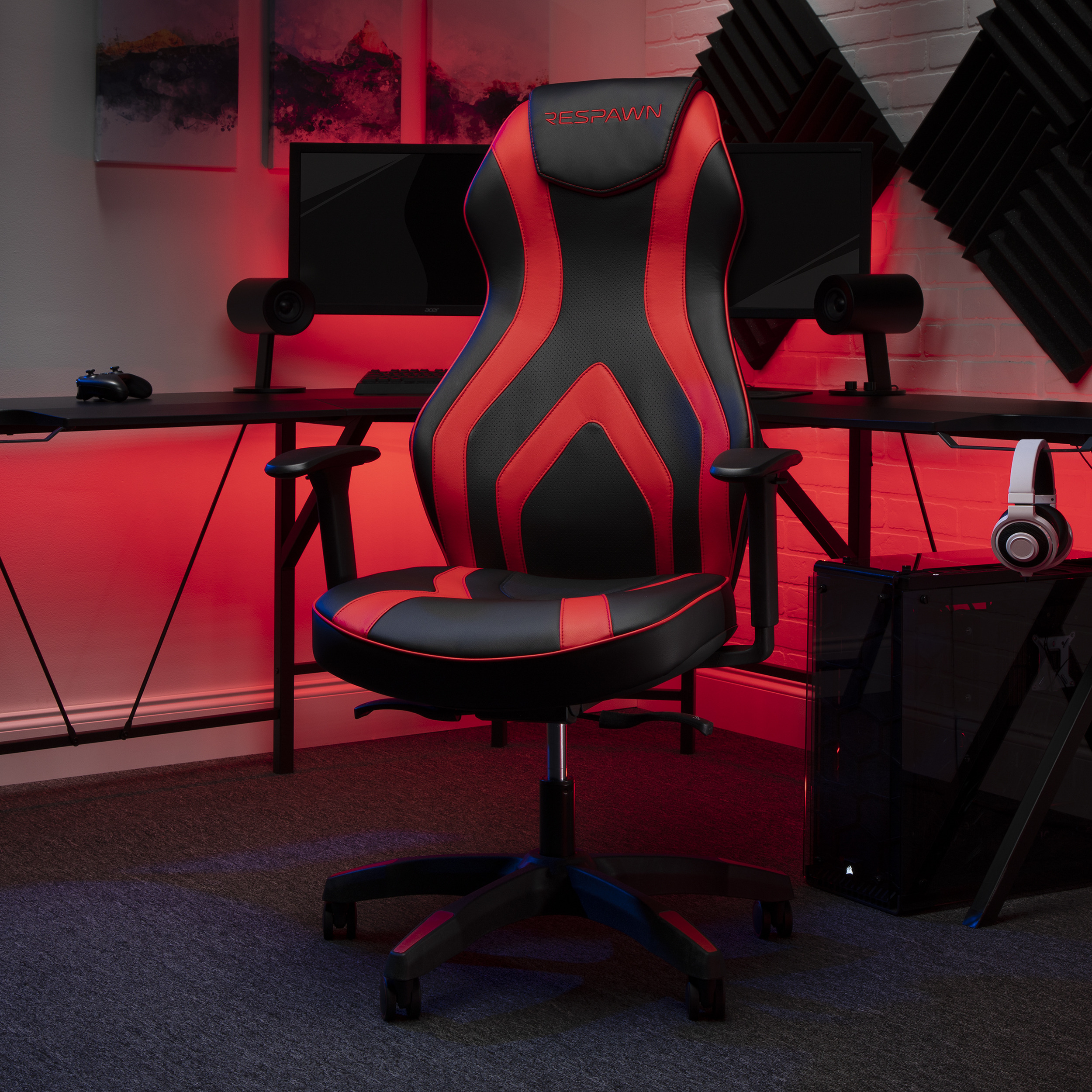 RESPAWN Sidewinder Gaming Chair, PU Leather, in Rage Red (RSP-125-RED) - image 4 of 17