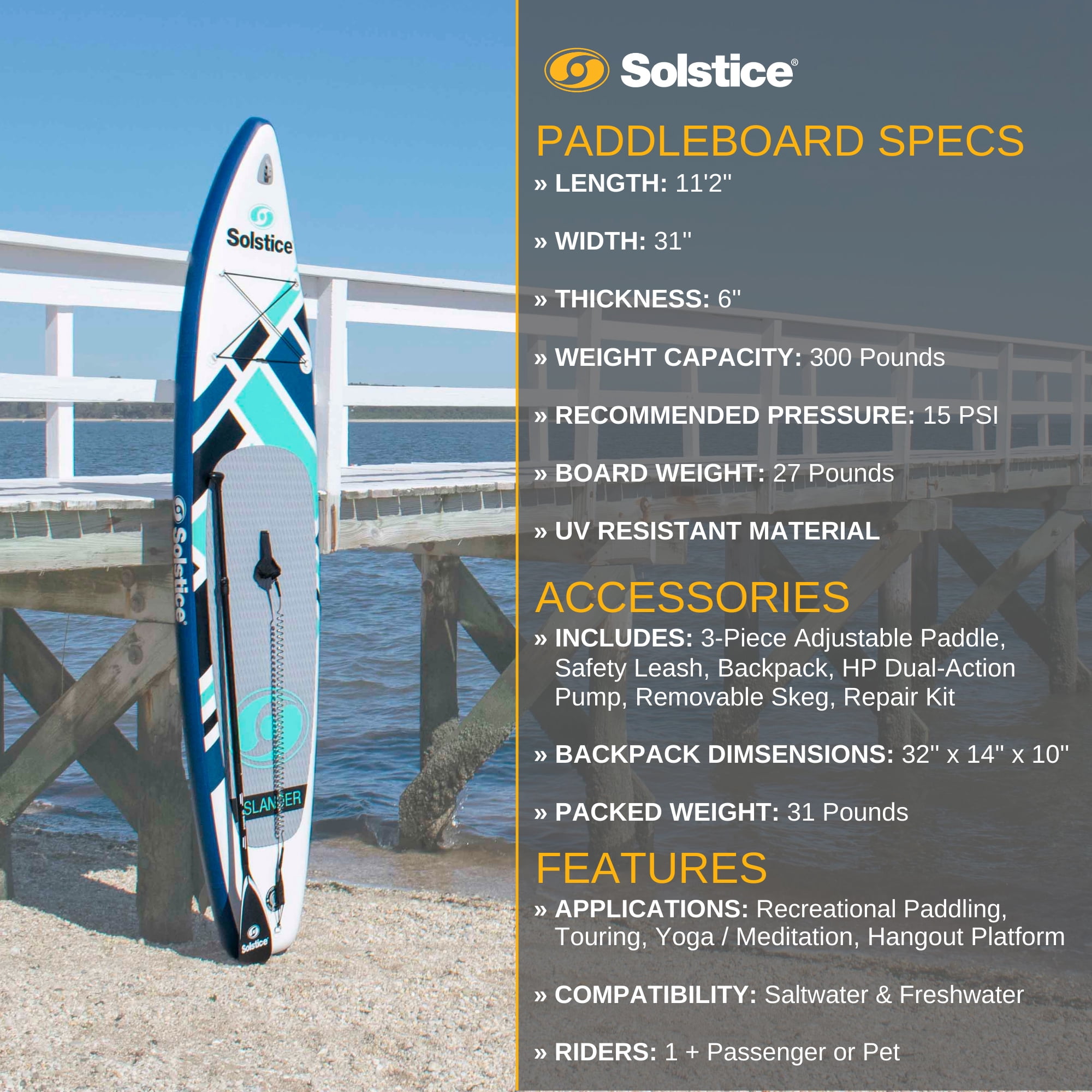Open Box Solstice Watersports Islander 11 ft Inflatable Paddle Board Kit, Teal