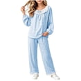 thumbnail image 3 of Acaics Girls' 2 Piece Plaid Pajama Set: Lace Ruffle Crew Neck Long Sleeve Loose Wide Leg Sleepwear Pants, Soft Casual All Season Loungewear Outfits for Girls Ages 2–17, 3 of 9