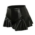 thumbnail image 7 of Womens Shorts Stretchy Leather Sexy Mini Skirt High Waist Pleated Ruffled Hem Hip Pleated Skort Club Fashion Streetwear Summer Flowy Shorts S-XL, 7 of 7