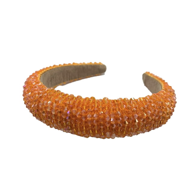 Qarigey Diademas con cuentas de cristal con purpurina, tocado de punto Flexible para el cabello, tocado para mujer, fiesta, colorido brillante Accesorio para el cabello Naranja Qarigey AP010971-19B