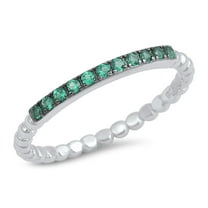 CHOOSE YOUR COLOR Thin Simulated Emerald Ring .925 Sterling Silver Ball bead Band Green CZ Female Size 8