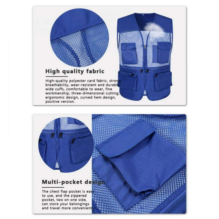 Flygo Men's Summer Mesh Fishing Vest Photography Work Multi-Pockets  Outdoors Journalist's Vest Sleeveless Jacket