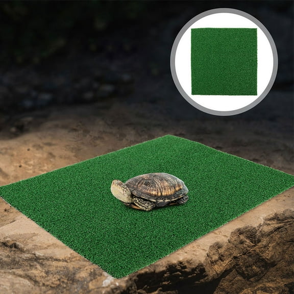 LABSERRON Reptile Basking Rock Artificial Grass Mat Green ABS 1Pcs for Pet Turtles