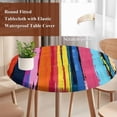 thumbnail image 4 of Colorful Striped Round Tablecloth, Fitted Table Cover with Elastic for 45"-54" Round Tables, Modern Rainbow Abstract Graffiti Art Table Cloth Outdoor Indoor Dinning Party Waterproof Tablecloths, 4 of 7