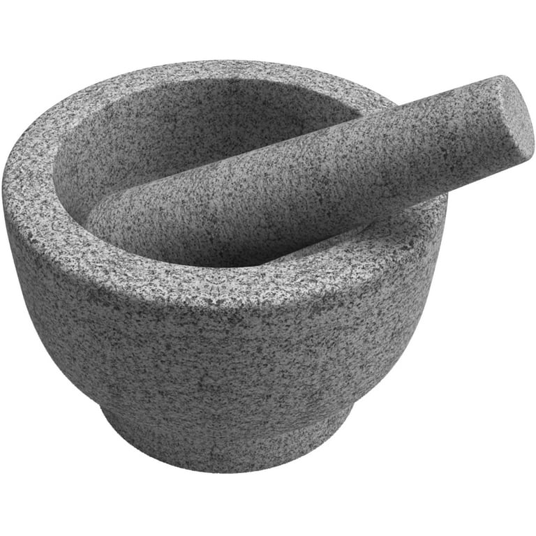 Tortillada – 6-Inch Mortar and Pestle Set Large Made of Natural Granite with Anti-Scratch Wood Base Granite Spice Herb Grinder Pill Crusher with 50