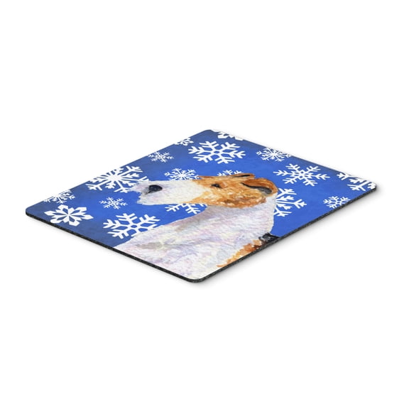 "Fox Terrier Winter Snowflakes Holiday Mouse Pad Hot Pad or Trivet"
