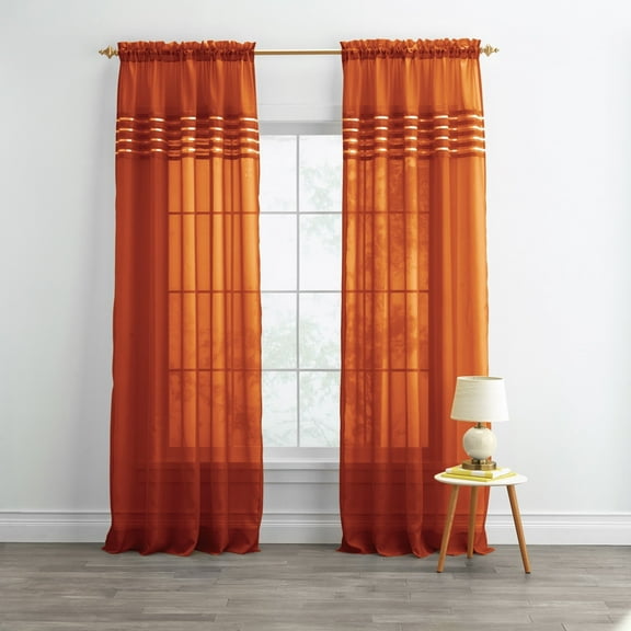 BrylaneHome BH Studio Sheer Voile Pleated Rod-Pocket Panel