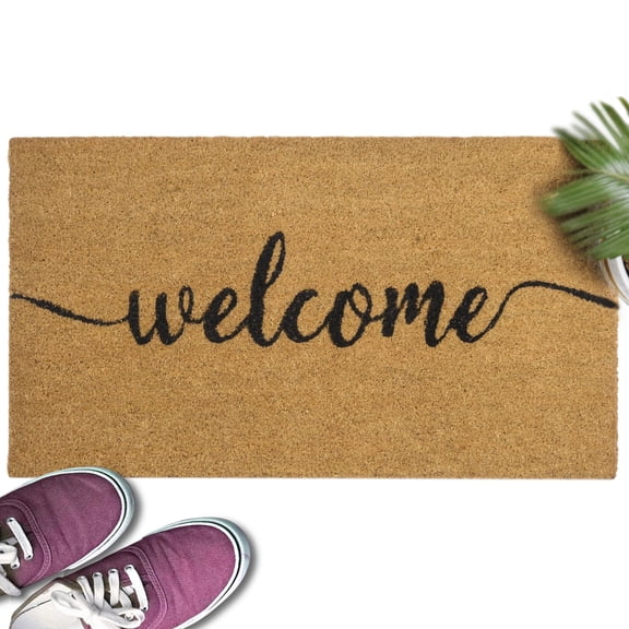 MAINEVENT Script Welcome Coir Doormat 30x17 Inch, Outdoor Welcome Mat for Outside