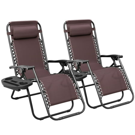 Lacoo Patio Zero Gravity Chair for 2 Adjustable Recline Pack of 2, Brown