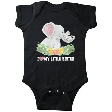 

Inktastic I Love My Little Sister Elephant Family with Flowers Gift Baby Boy or Baby Girl Bodysuit