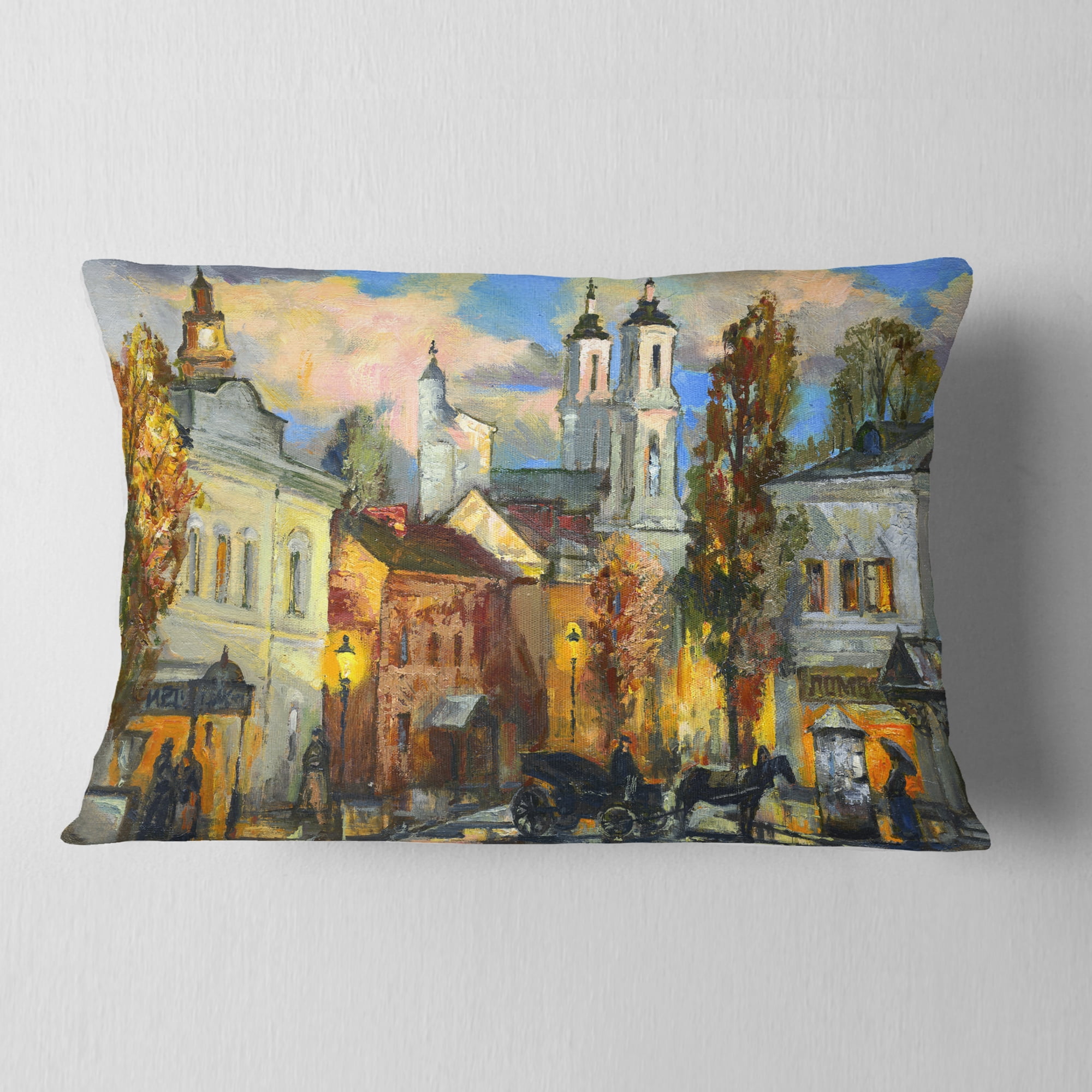 Designart Old City - Cityscape Throw Pillow - 12x20