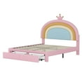 thumbnail image 5 of Full Size Upholstered Rainbow Design Bed, Velvet Princess Platform Bed with Storage Drawer, Cute Girls Bed with Headboard, Wooden Slats Support, No Box Spring Needed, Pink, 5 of 8