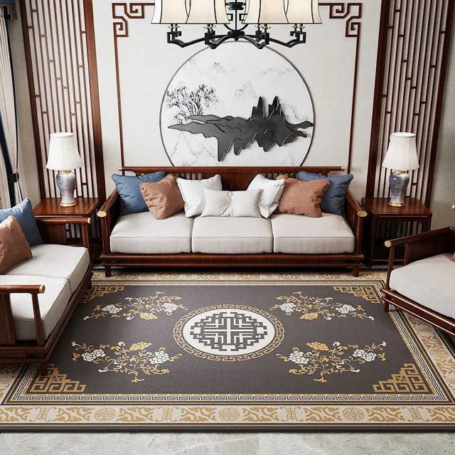 Living Room Carpet Chinese Style Royal Blue Carpet Nordic Rug Jacquard Bedroom Bedside Non-slip Carpet Coffee Table Floor Mat My Lux Decor Round