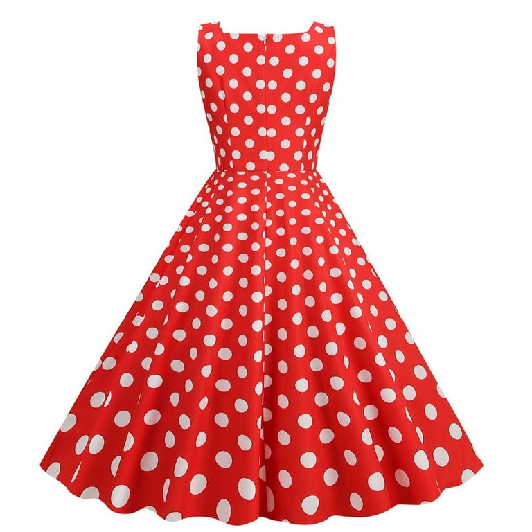 Faiwad Dresses for Women Vintage Sleeveless Polka Cocktail Dress High Waist Casual A-Lined Princess Dress, Women's, Size: Small, Red